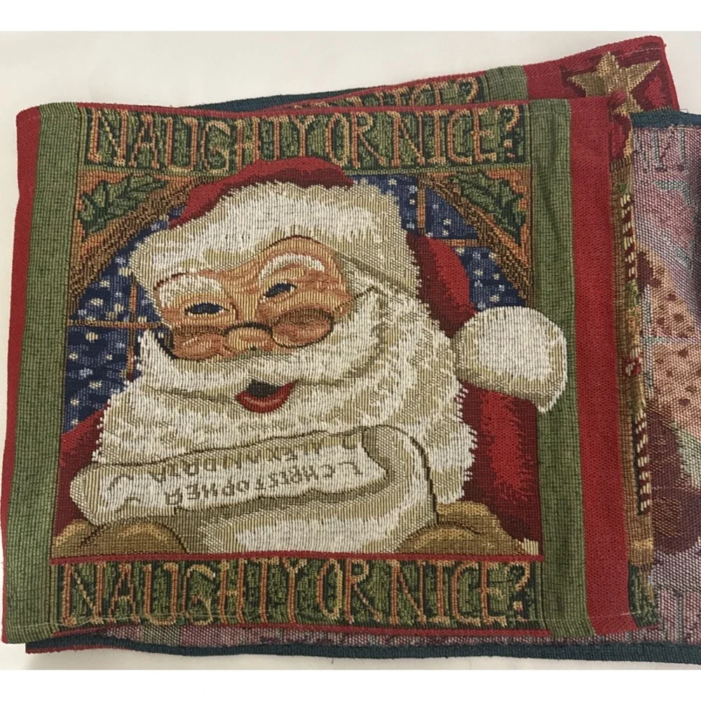 Unbranded Table Runner 69x13 Red Santa Claus Naughty Or Nice Tapestry